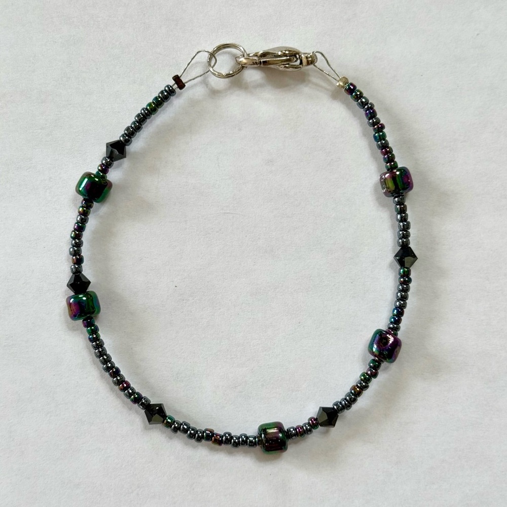 Handmade Black Beaded Bracelet With Lobster Claw Clasp New